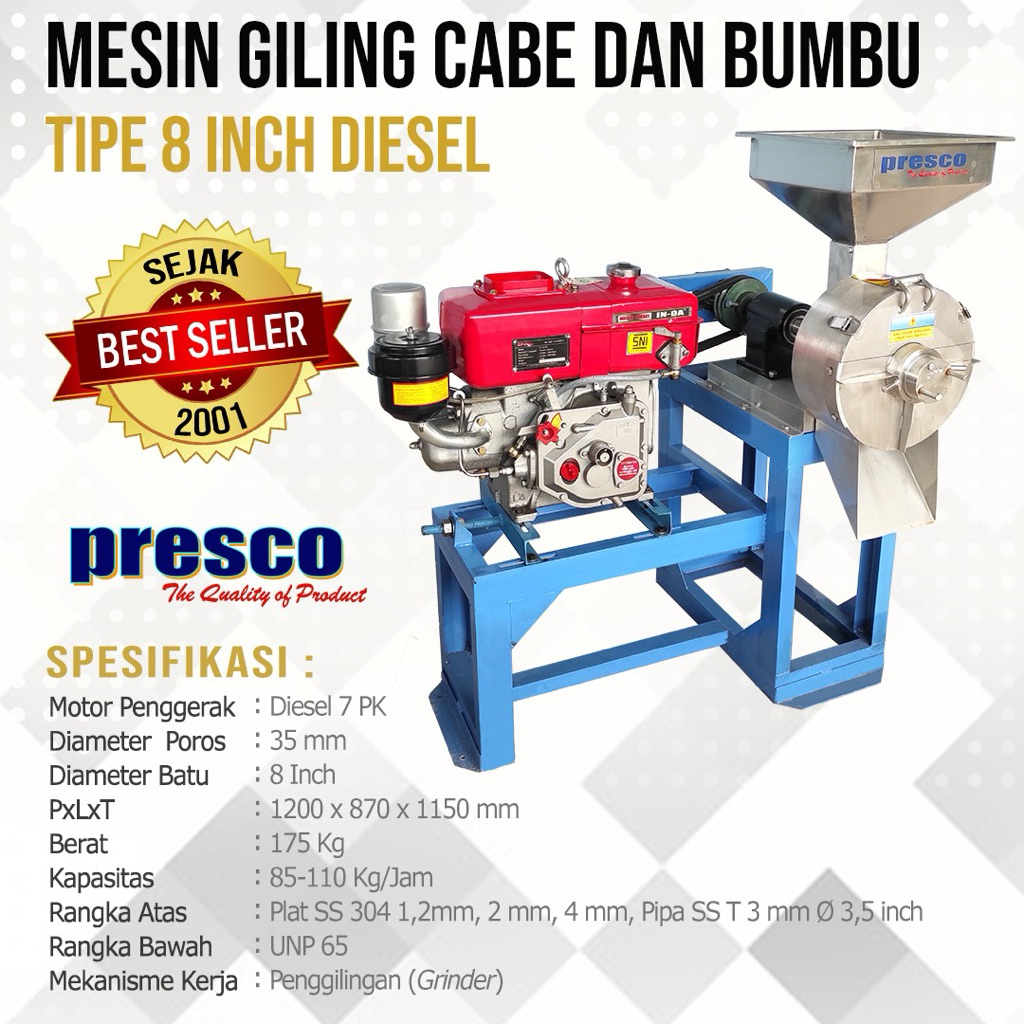 Mesin Giling Cabe dan Bumbu Type 8 Inc Presco