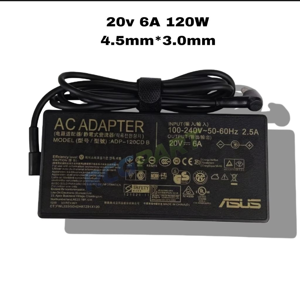 Charger Adaptor Original For Laptop Asus 20V 6A 120W ADP-120CD B, ADP-120CH B, ADP-120VH B, A17-120P