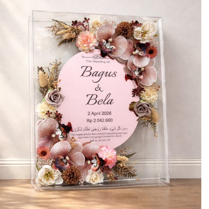 MAHAR PERNIKAHAN AKRILIK KEKINIAN - mahar akrilik mirror rose gold - mahar pernikahan - frame mahar
