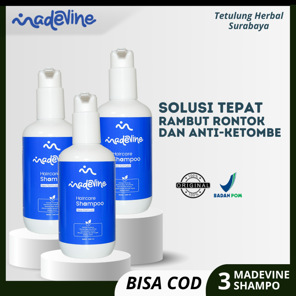 3 Pcs Madevine Shampo – Penumbuh Rambut & Perawatan Rambut Rontok, Rusak, Bercabang