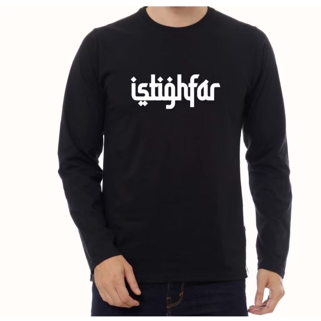 KAOS LENGAN PANJANG ISTIGHFAR MOTIF PUTIH FONT ARABIC