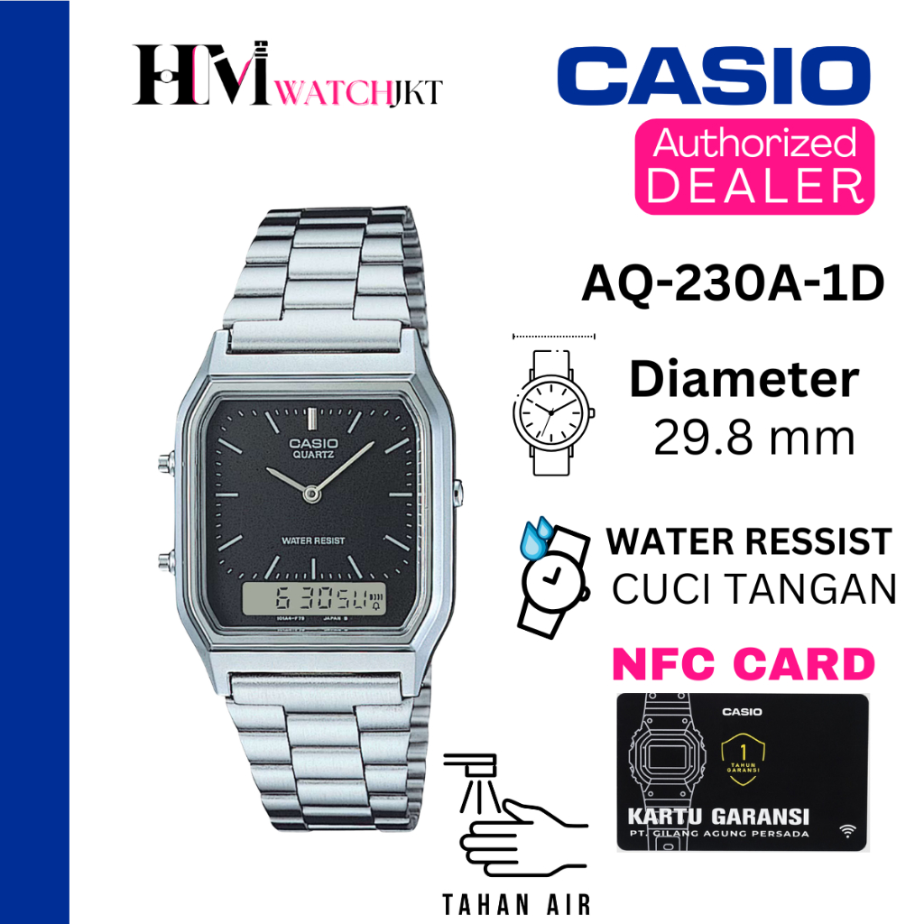 CASIO AQ-230A-1DMQ Jam Tangan Pria Original Analog-Digital Rantai Antiair AQ-230A-1D