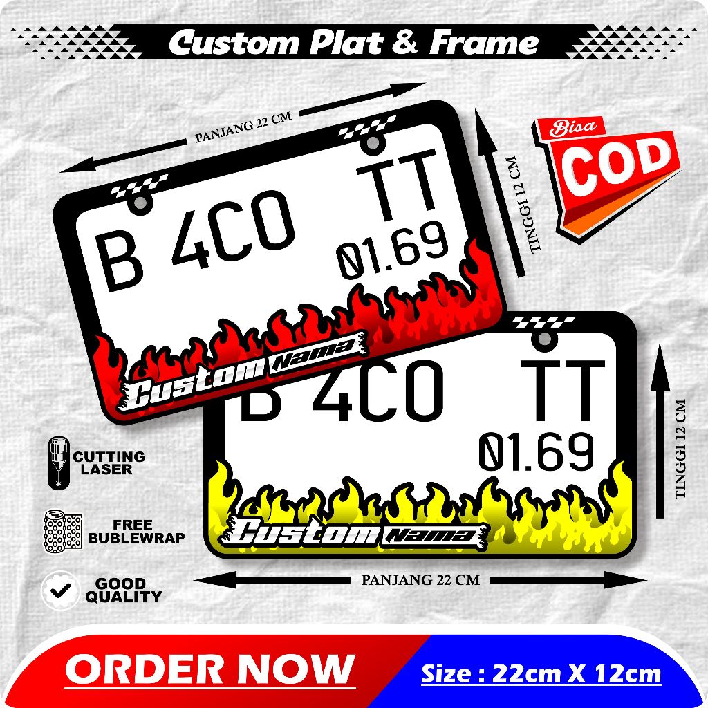 PLAT NOMOR MOTIF API FREE CUSTOM NAMA/ PLAT CUSTOM NAMA/ CASTEM FRAME PLAT NOMOR
