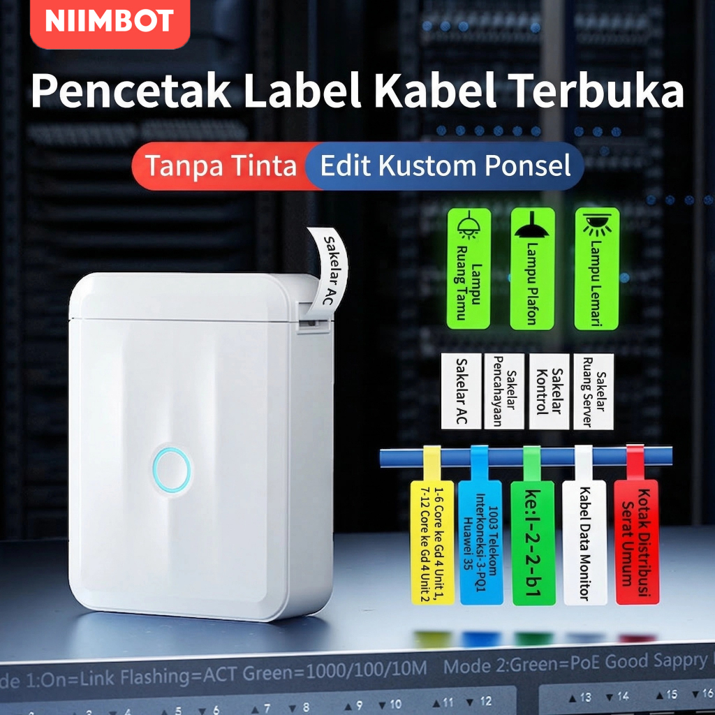 NIIMBOT D110M Printer label kabel serat optik, printer label klasifikasi kabel dan kabel data.