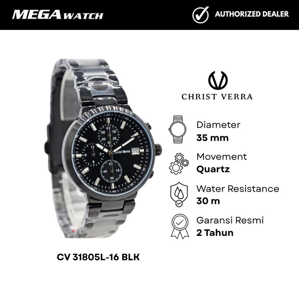 Jam Tangan CHRIST VERRA CHRIST VERRA Wanita Original CV 31805L-16 BLK