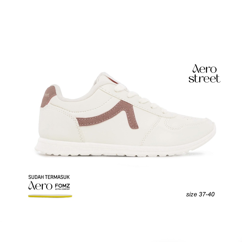 Aerostreet Almond Sneakers Wanita Natural/Pink Sepatu Cewek Women Casual Sporty Ringan Empuk