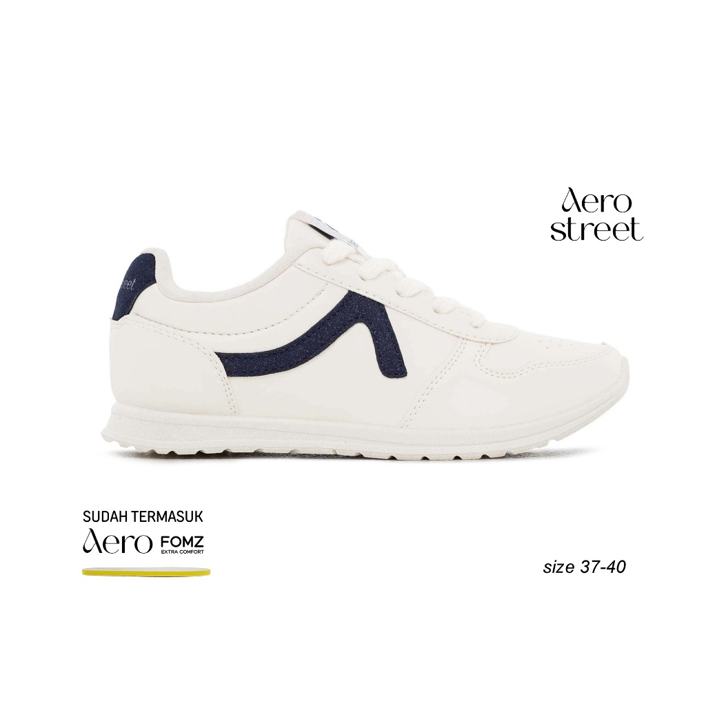 Aerostreet Almond Sneakers Wanita Natural/Navy Sepatu Cewek Women Casual Sporty Ringan Empuk