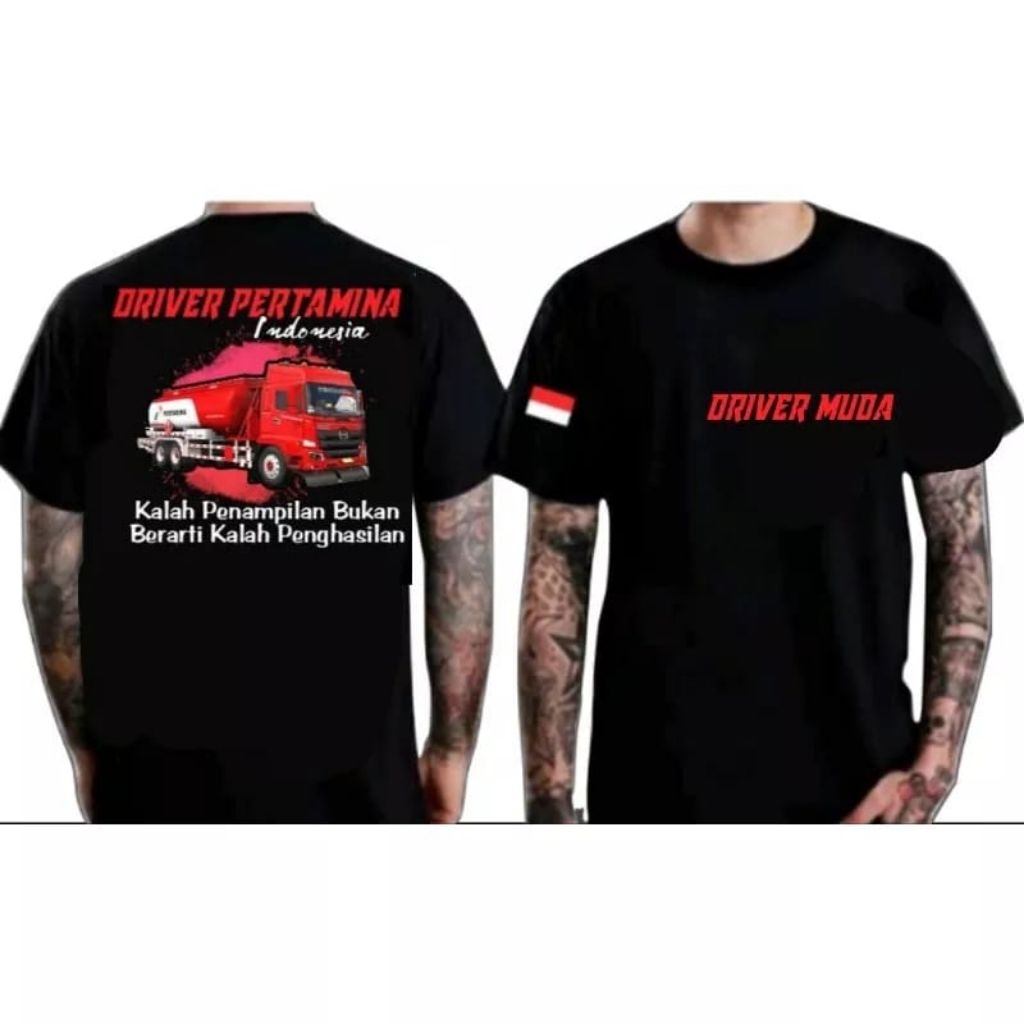 KAOS LENGAN PENDEK, DRIVER MUDA, DRIVER PERTAMINA WARNA GAMBAR MERAH PUTIH