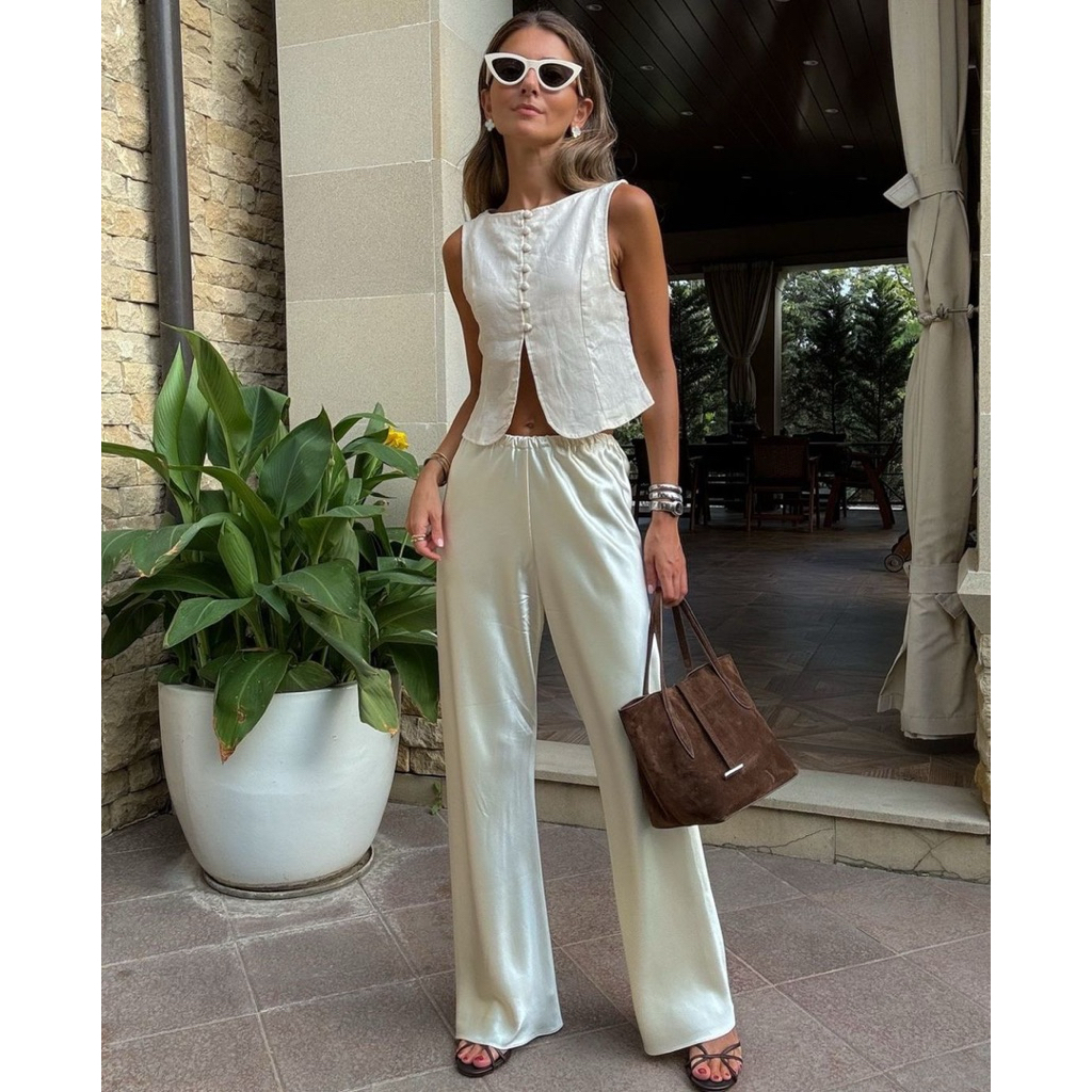 Satin Pants Kulot / Palazzo dengan karet