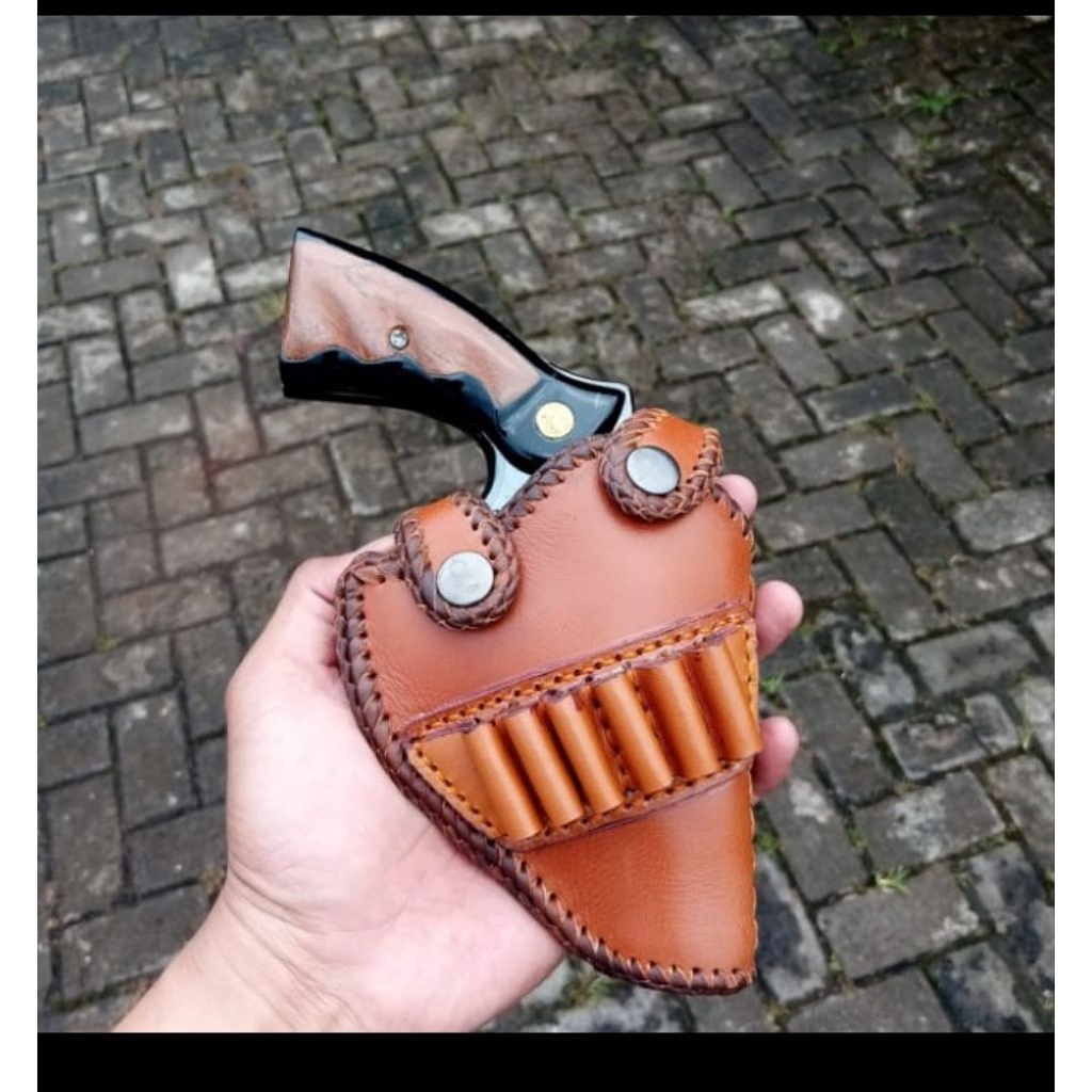 HOLSTER REVOLVER POLRI SARUNG SENJATA KULIT BERKUALITAS MODEL LUAR/ PINGGANG