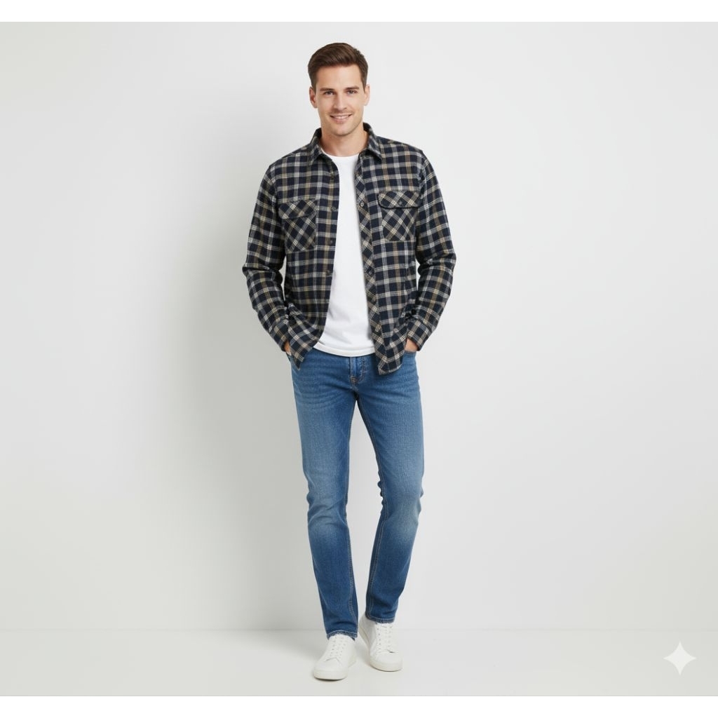 Kemeja flanel pria kotak biru