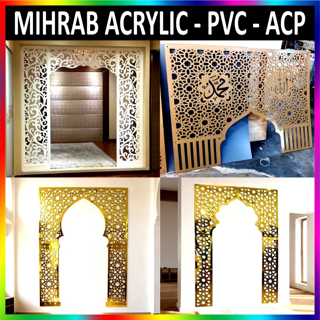 Custom Mihrab Mushola Acrylic PVC & ACP Krawangan Ornamen Board Panel Design & Ukuran Bebas Murah Ce