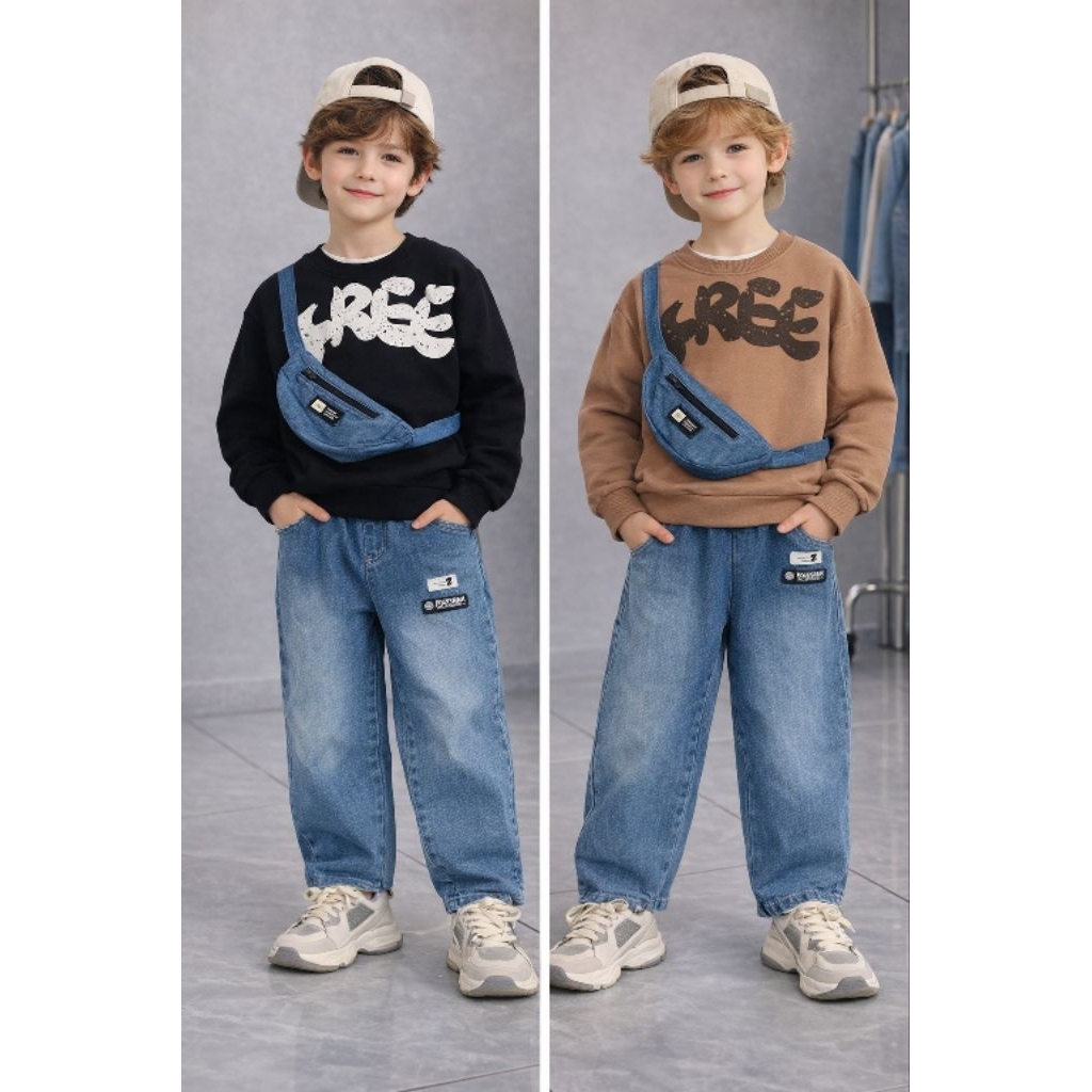 YK-115 Set Jeans Kombinasi Anak Laki-Laki Size 3-8 Tahun Import Premium