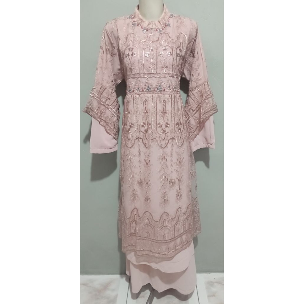 dress brukat/gamis kombinasi brukat.