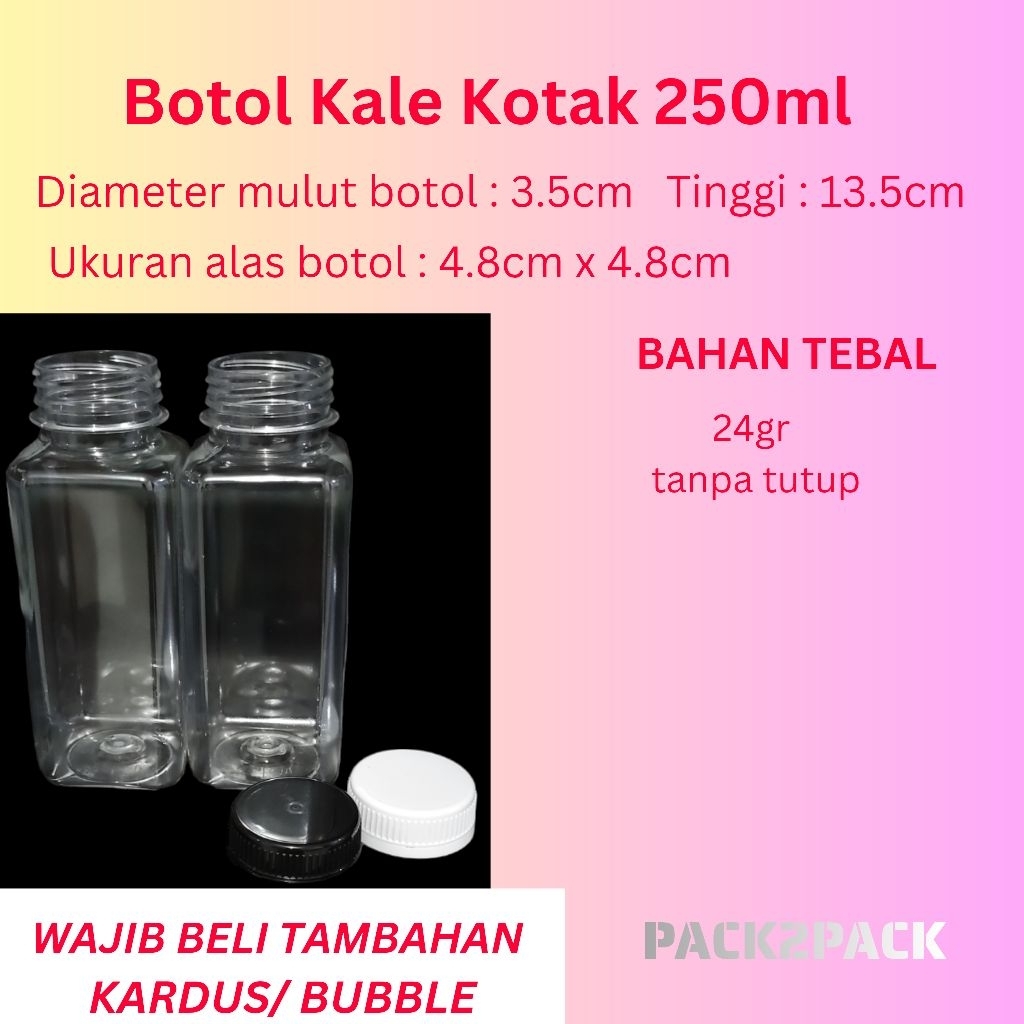 BOTOL MINUMAN KOTAK 250ML (10PCS) / BOTOL KALE KOTAK/ BOTOL JUS