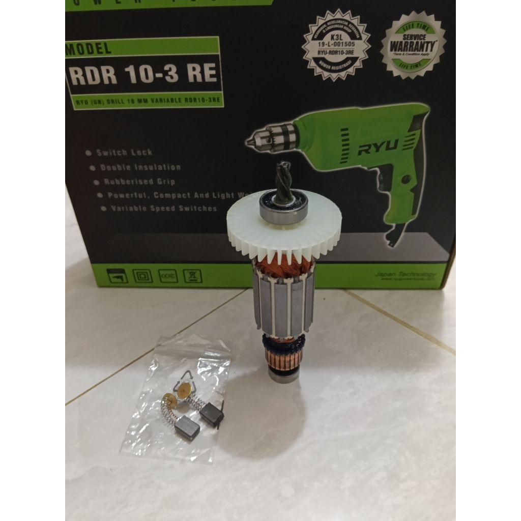 sepaket armature bor 10mm RYU RDR 10-3(original)angker mesin bor ryu 10mm