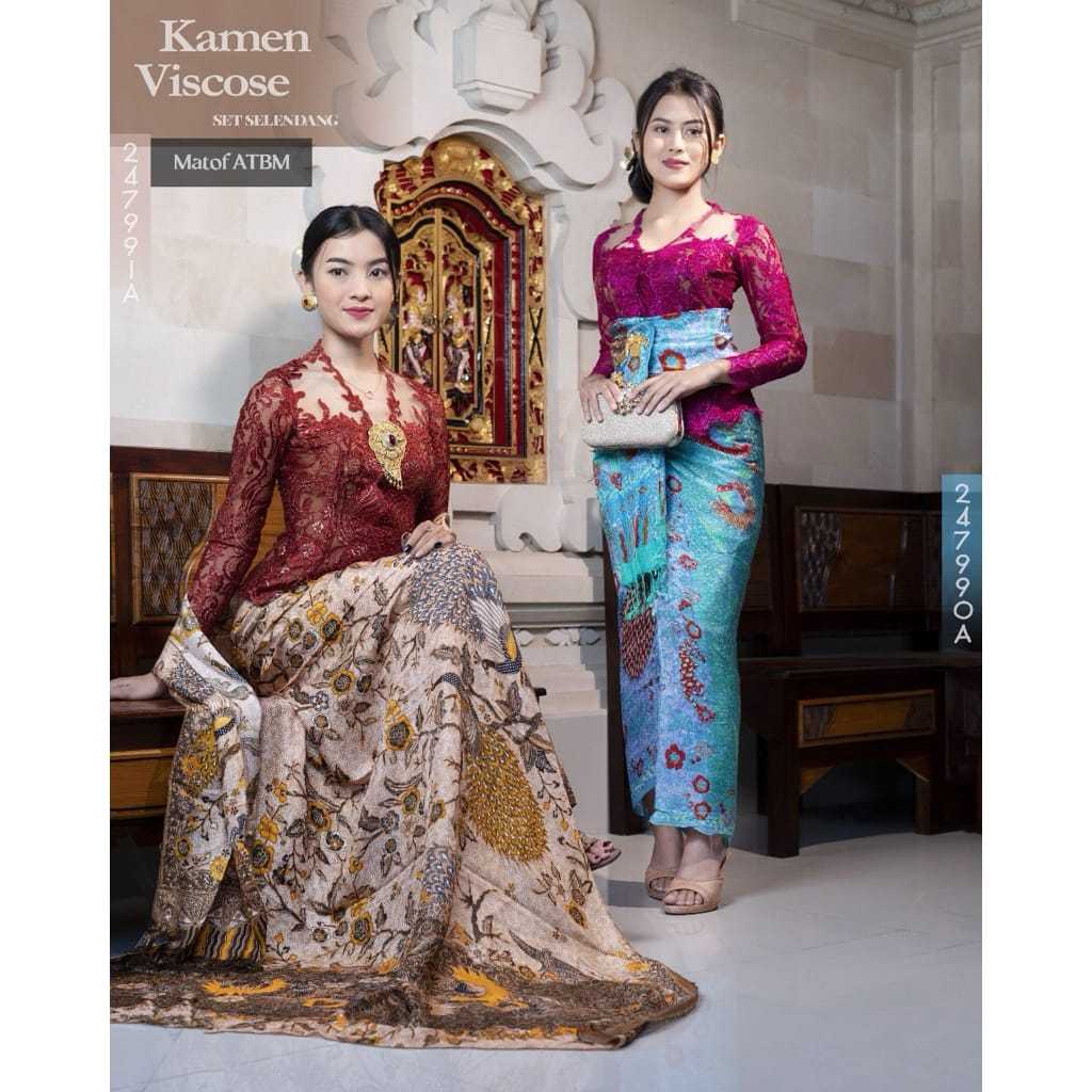 Kamen Doby Viscose ATBM Motif Merak Kamen Lembaran Set Selendang Bahan Doby Viscose