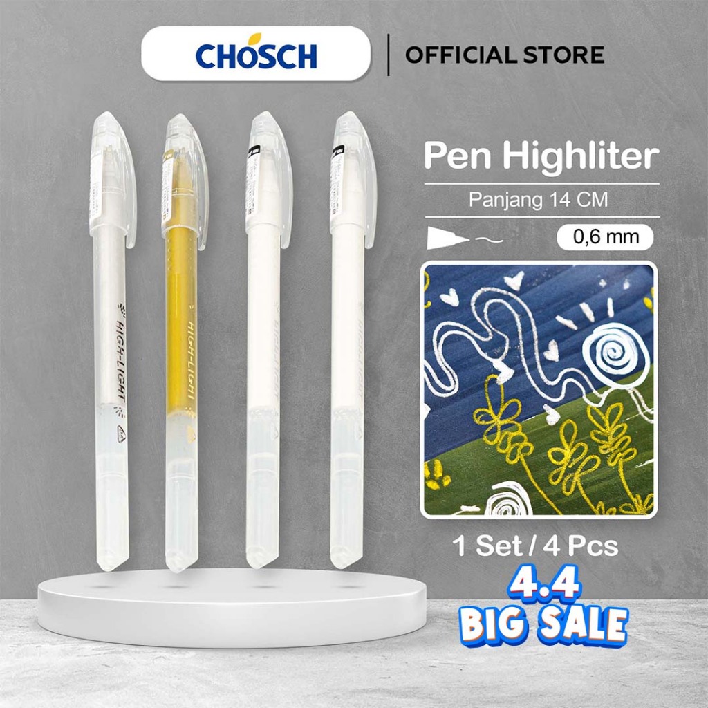 (4 PCS) Gel Pen Highlighter Pulpen Putih Emas Silver 0.5 mm Untuk Gambar & Kaligrafi - CS-G266