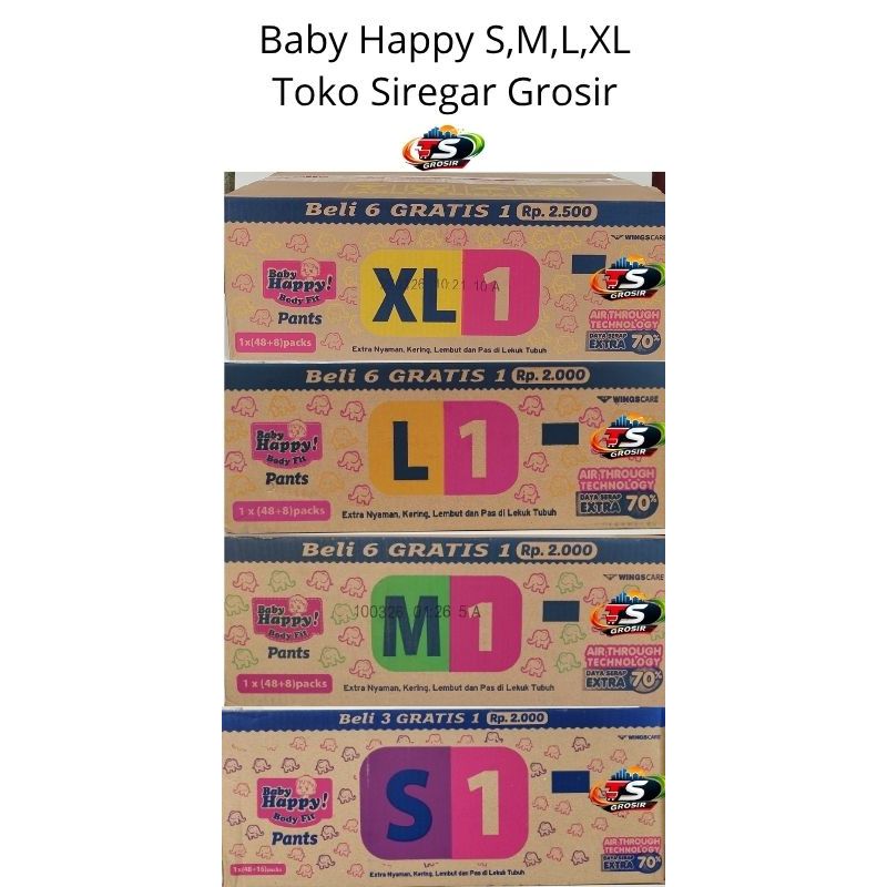 Pampers Baby Happy Dus/Karton Size S, M, L, XL - 1 Dus Isi 8 Renceng (Murah & Pengiriman Cepat)