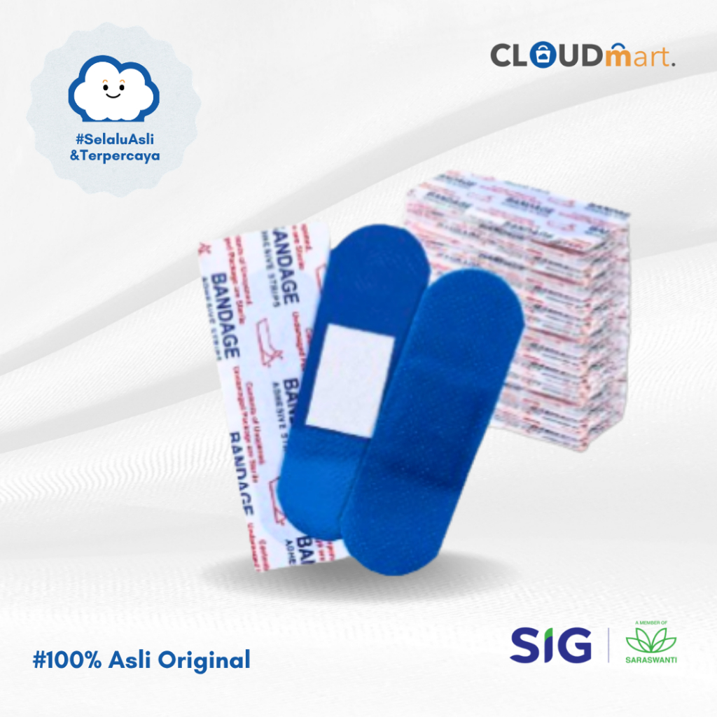 Plaster Adhesive Bandage Biru Isi 10 Pcs - Plaster Luka Anti Air Dan Minyak - Plaster Steril Dan Wat
