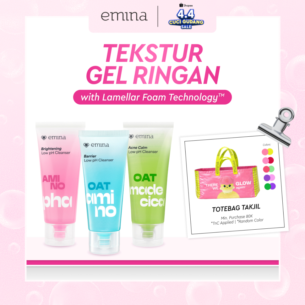 Emina Oat Amino Ceramide Barrier Low pH Gel Cleanser 70ml - Facial Wash Skincare Sabun Muka Cerah Gl