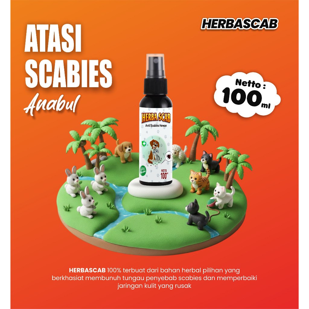 HERBASCAB Herbal Obat Anti Scabies Jamur Kucing Masalah Tungau Impetigo Borok - Asli Original
