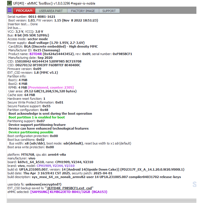 EMMC ( BGA 153 )VIVO Y17s AUTO ON langsung nyala tanpa BUGS wifi,imei,update AMAN 