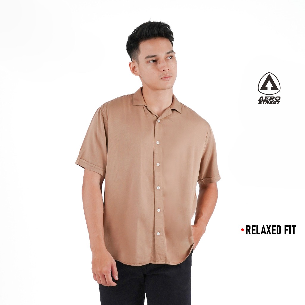 Aerostreet Kemeja Rayon Marva Milk Choco Hawai Polos Cerah Pria Wanita QABAA