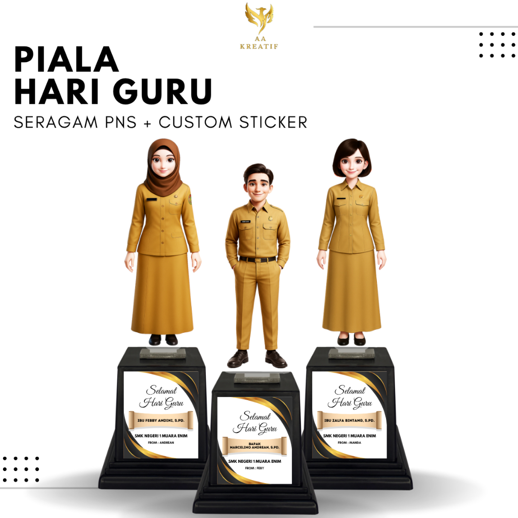 Piala Akrilik Guru TK SD SMP - Trophy ASN / PNS / KORPRI - Custom Stiker Souvenir Baju Coklat