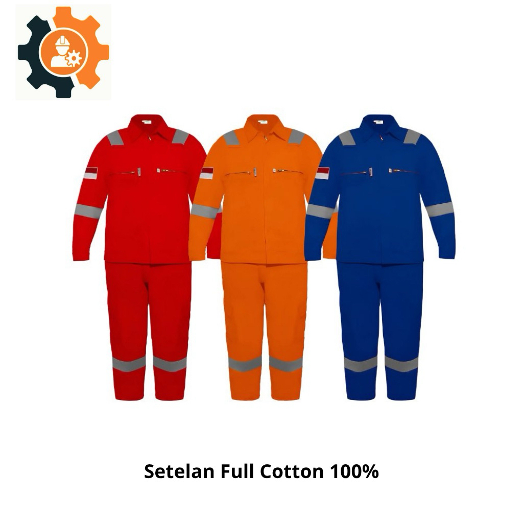 Setelan Baju Celana Full Cotton 3M - Wearpack Kerja Bahan Katun - Setelan Baju Safety Bahan Katun