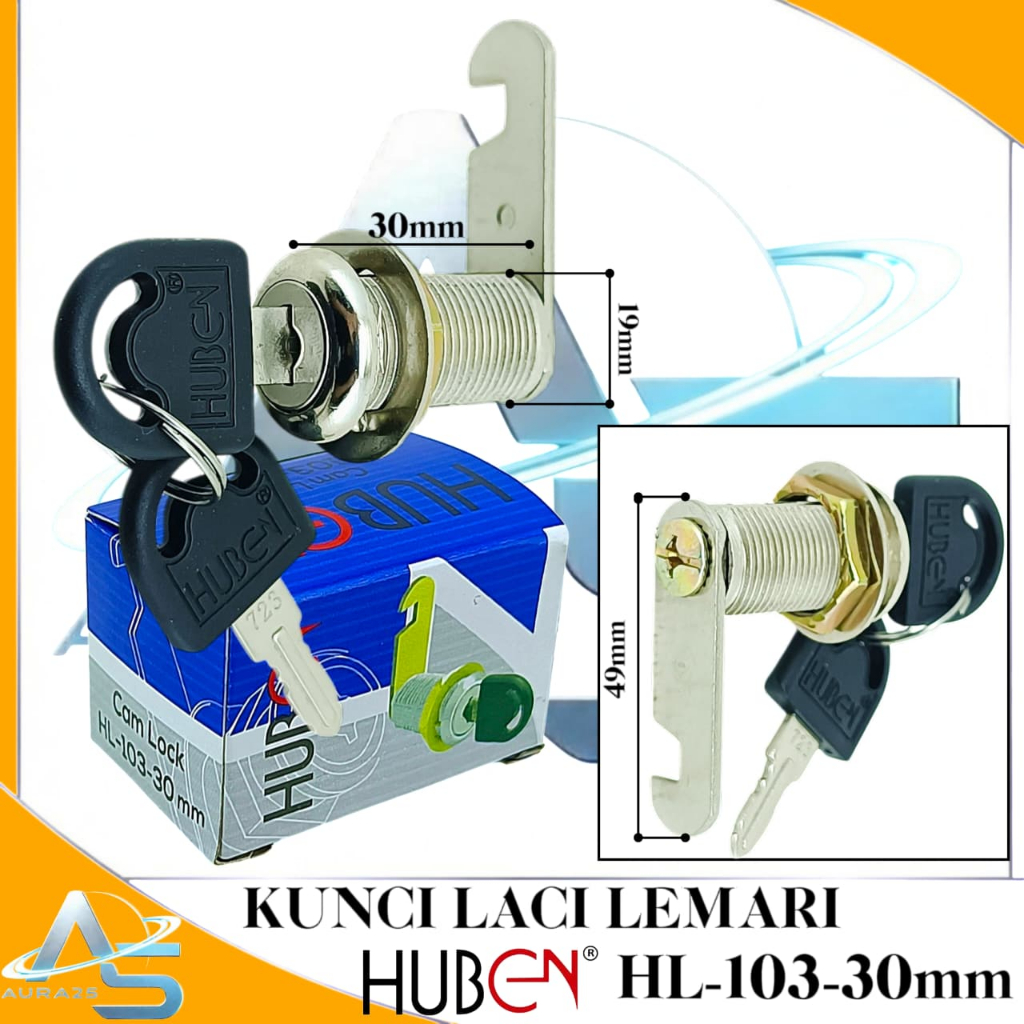 HUBEN HL-130-30mm Kunci Laci Lemari/Kunci Loker Cabinet 19mm
