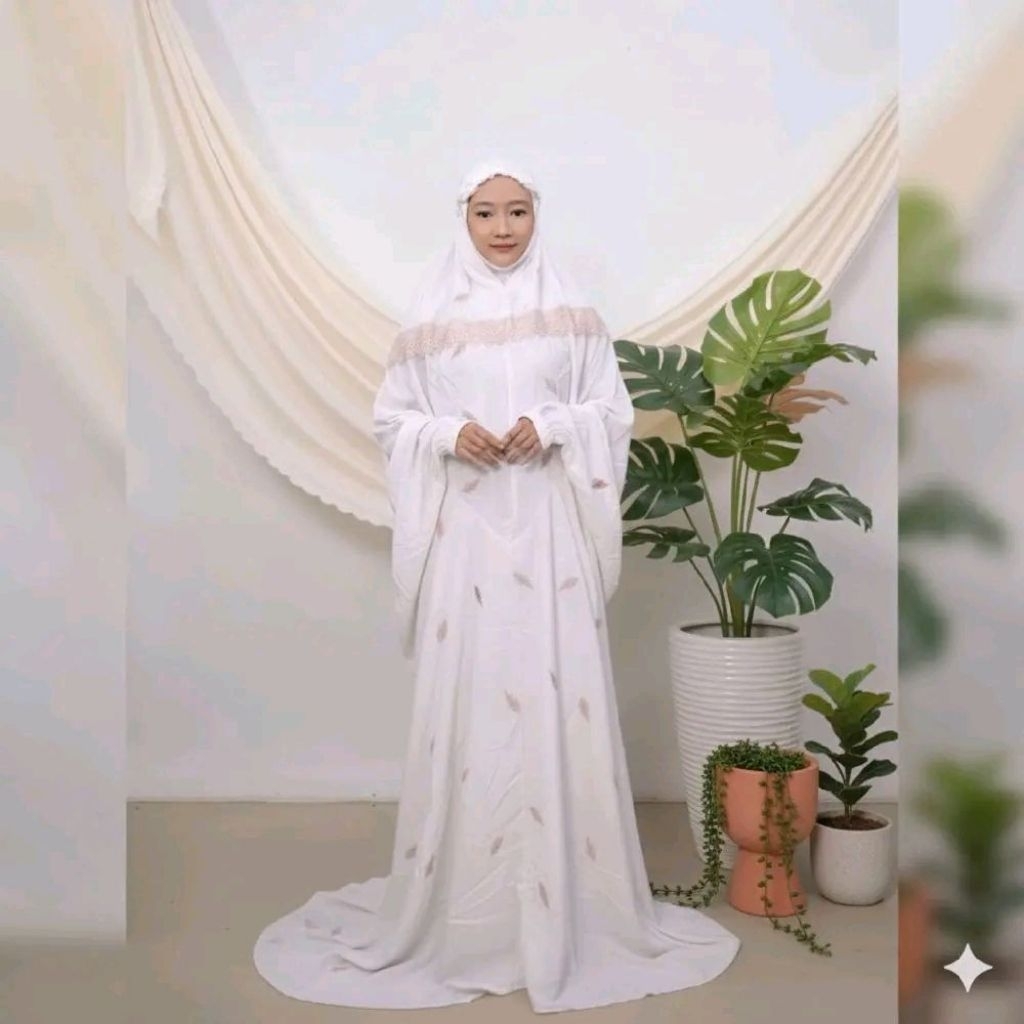 Mukena Terusan Bunga Cemara Renda Rayon Twill Premium