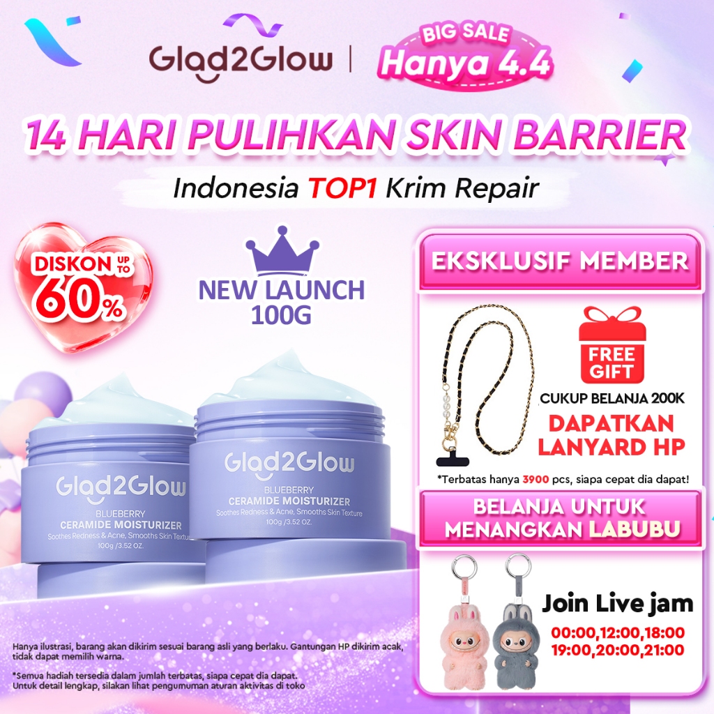 Glad2Glow Blueberry Moisturizer 100g 5% Ceramide Menjaga Skin Barrier Perawatan Wajah Mencerahkan wa