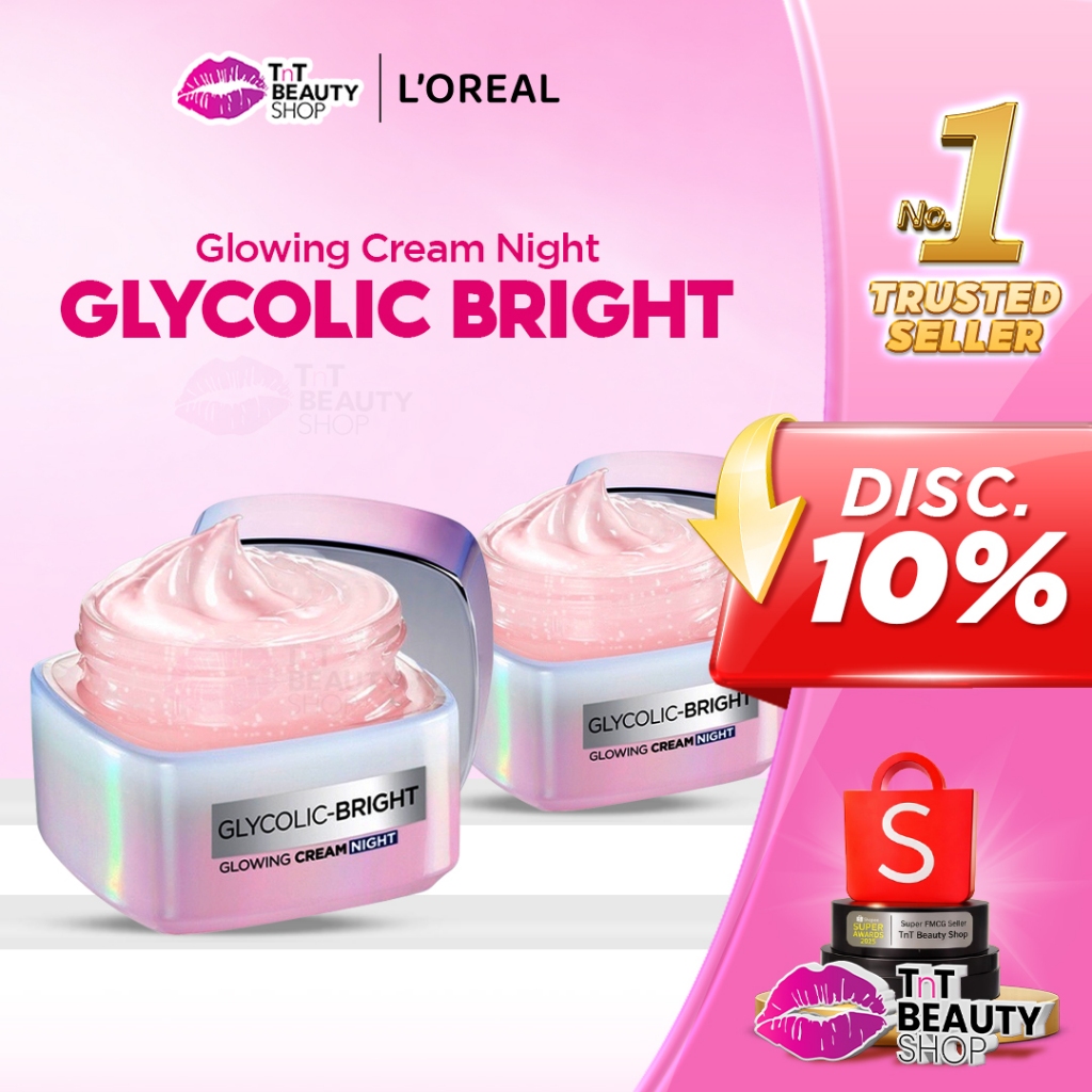 L'Oreal Paris Glycolic Bright Glowing Night Cream 15ml - 50ml | Skin Brightening Krim Malam Glyco Lo
