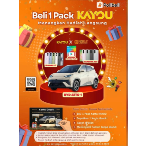 KARTU KAYOU  MOBILE LEGEND - Dapatkan Undian Mobil BYD, IPHONE 17–Brewek- Mystery box
