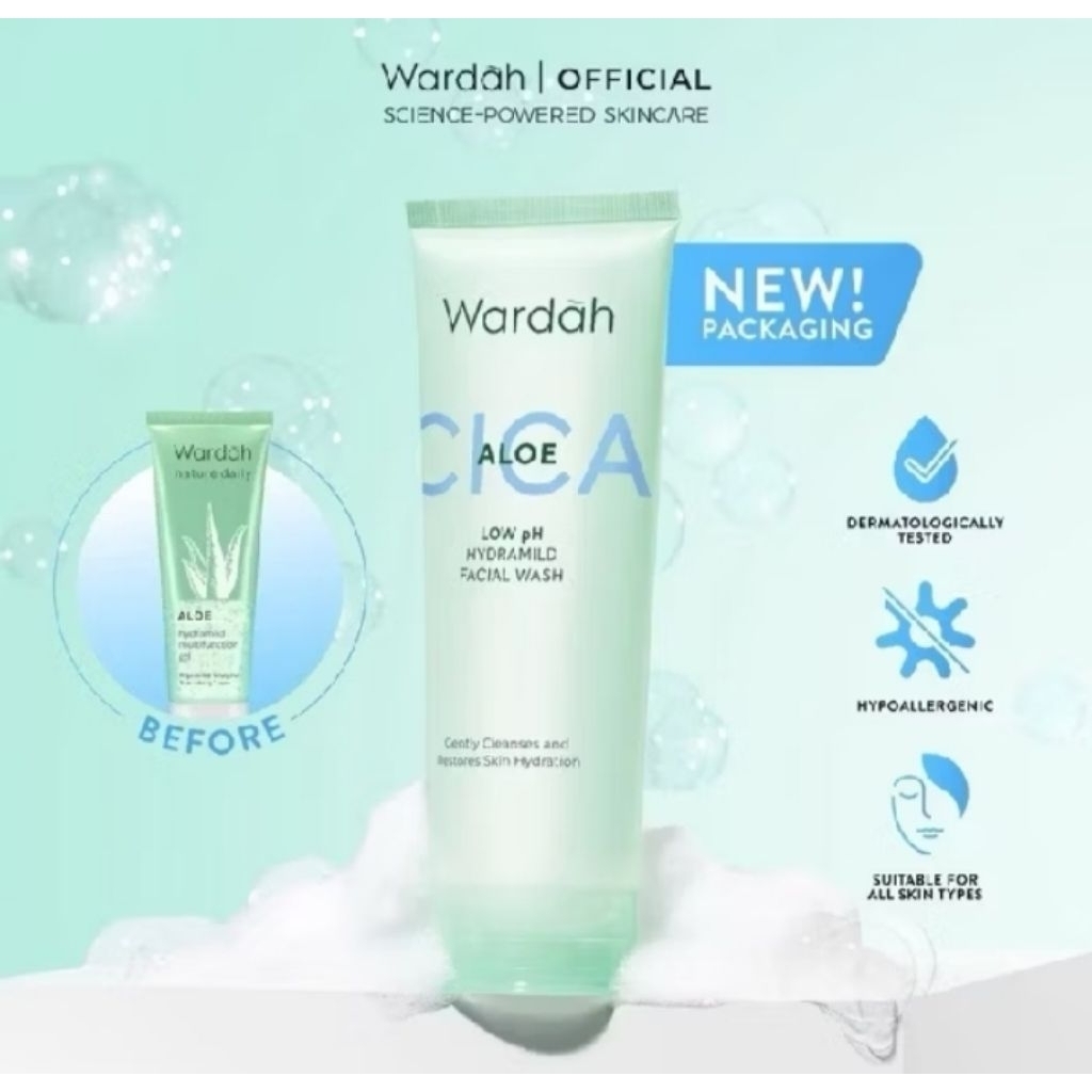 Sabun Cuci Muka Wardah Low pH Hydramild dengan Ekstrak Aloe Vera & Centella Asiatica, Panthenol