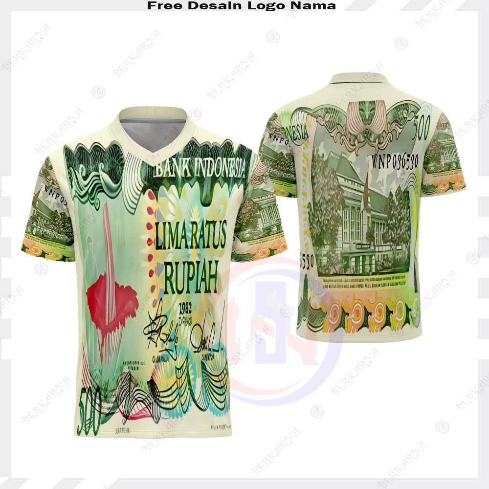 Kaos Uang Jadul Kaos Jersey Uang 500 Jadul tahun 1982 Baju Uang Lima Ratus Rupiah Jadul Fullprint
