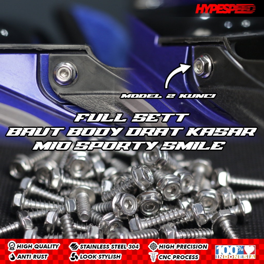baut set body YAMAHA MIO sporty & smile Stainless CNC 2 Kunci by HYPESPEED Handmade Probolt indonesi