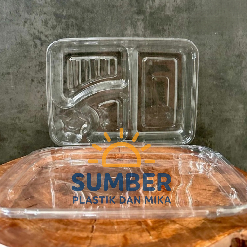 [ ISI 25 PCS ] Mika Bento Bening Sekat 4 + Tutup + Sendok / Tray Bento - Box Bento - Lunch box / Ben