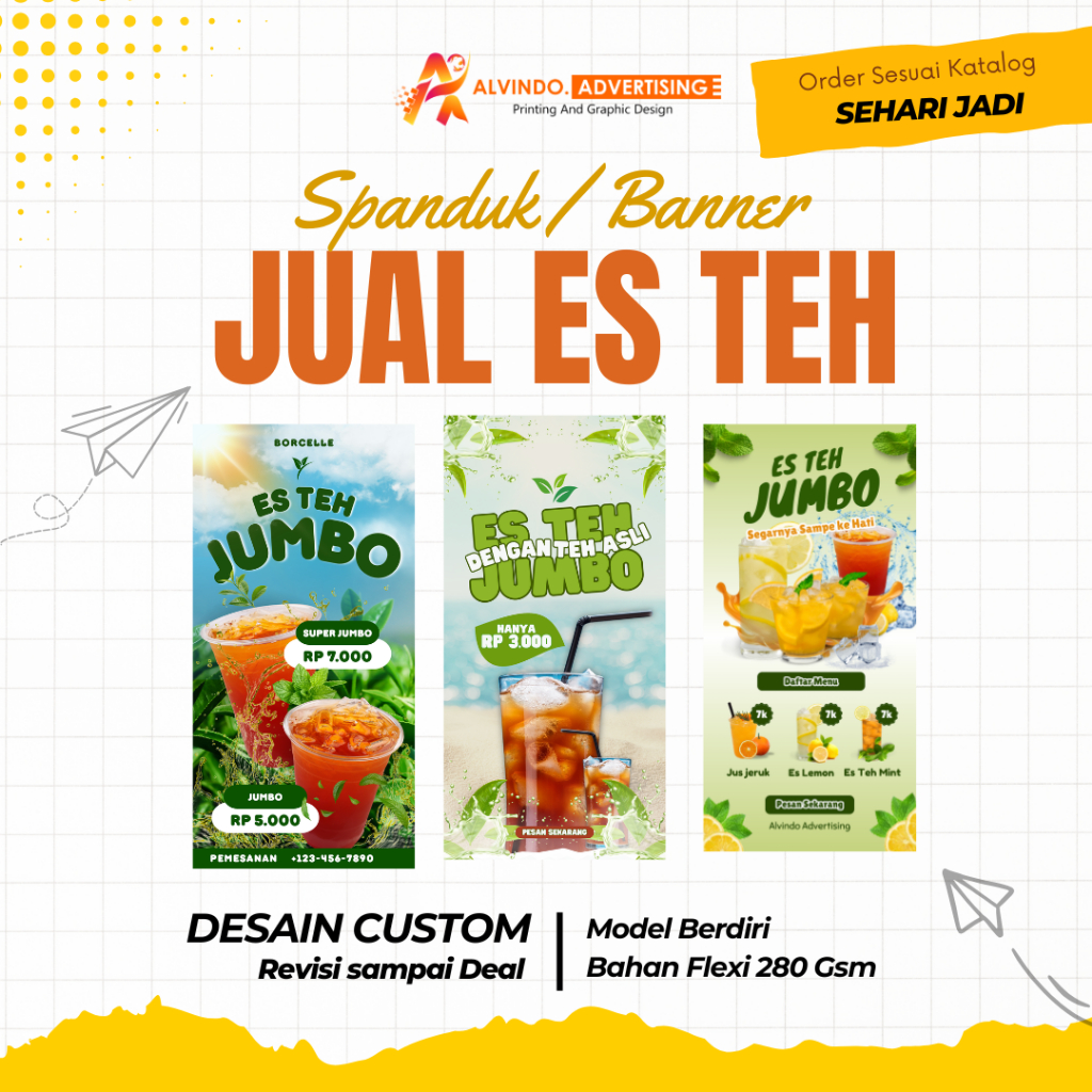 SPANDUK ES TEH / MINUMAN BERDIRI DESAIN CUSTOM