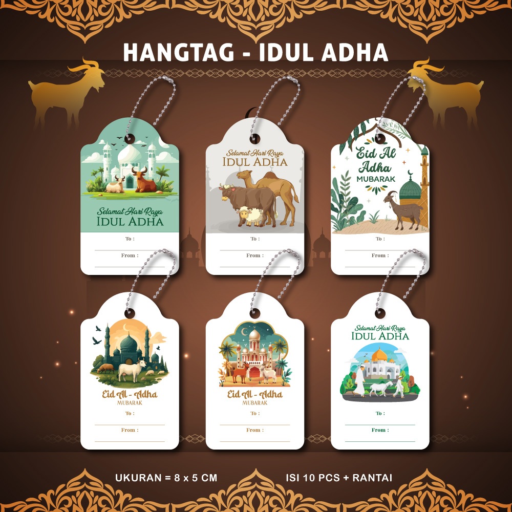 [10 pcs + rantai] Hang Tag Idul Adha / Kartu Ucapan Idul Adha Kurban Qurban Lebaran Haji