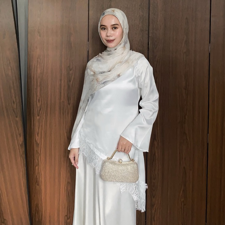 JALEELA Lace Top Tunik Asimetris by Nuraalabel / LAYERING LACE Silk Premium  Brokat  / Ramadhan Hari