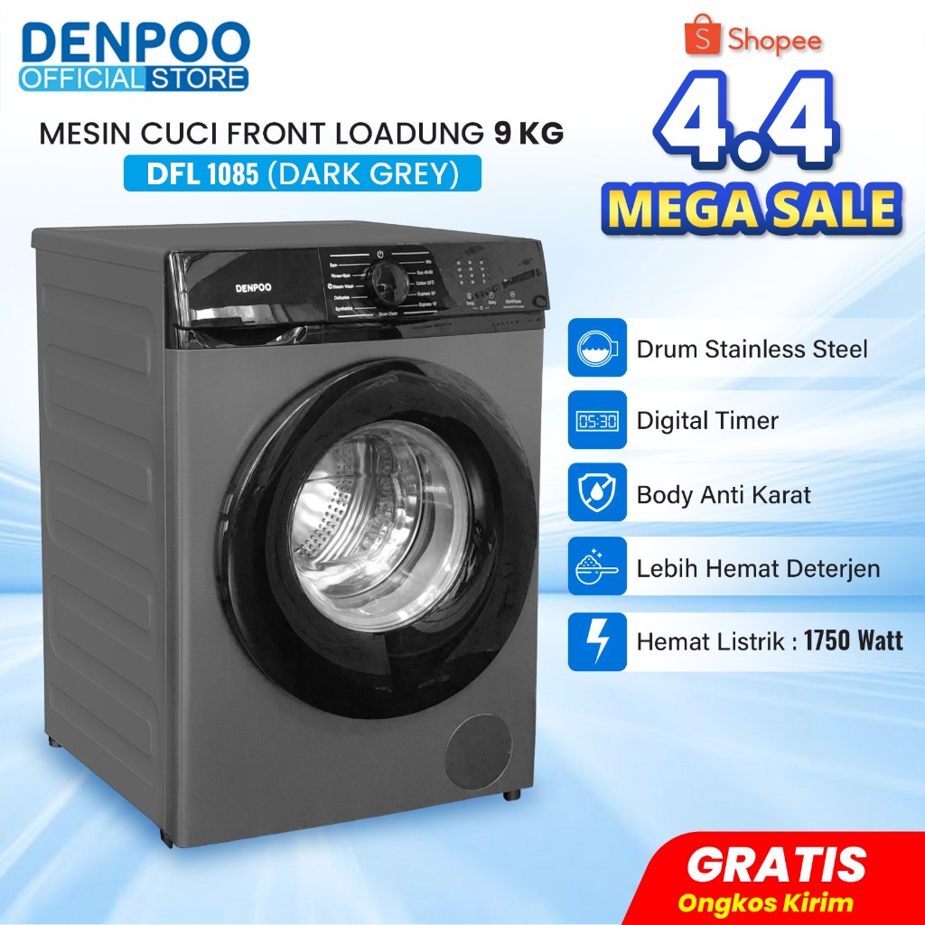 Denpoo Mesin Cuci Front Loading 1 Tabung DFL-1085 (9KG)