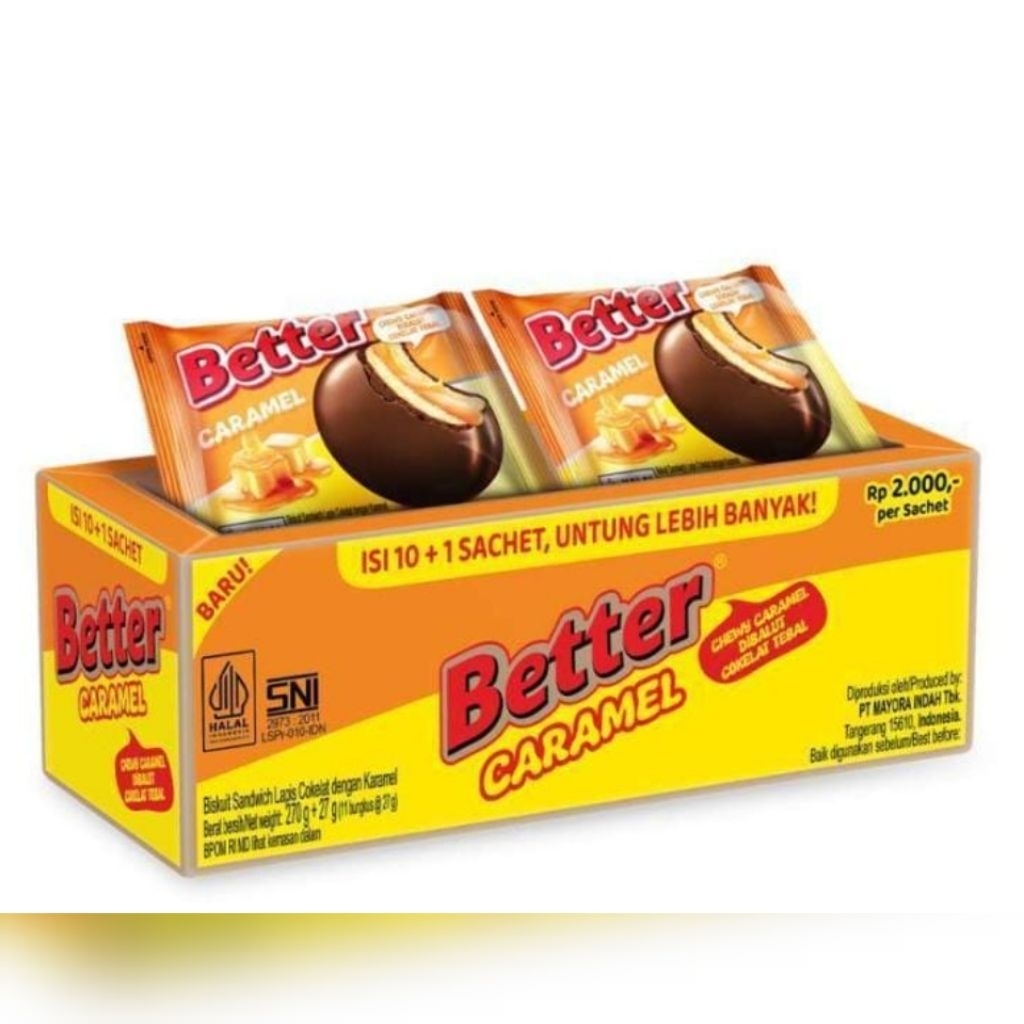 10 Sachet Biskuit Wafel Better Karamel - Coklat Gurih, Krim Vanilla Lembut, Kemasan Praktis