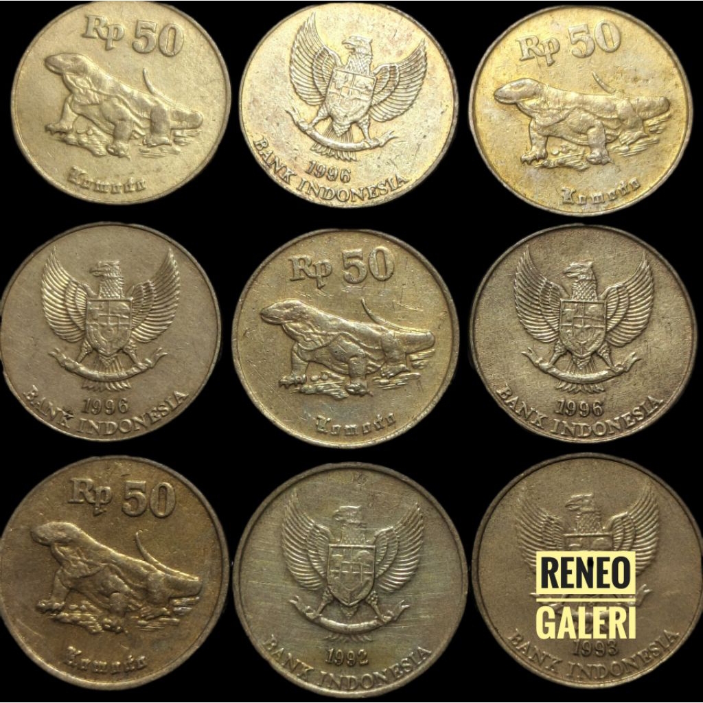 VF cuci 50 Rupiah Komodo Random tanpa tahun 1997 uang koin kuno Indonesia original asli kuning