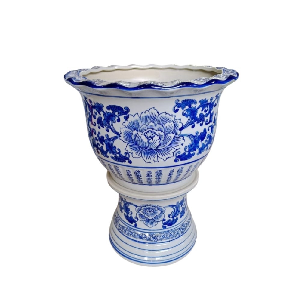 Pot Tanam Keramik Biru Putih