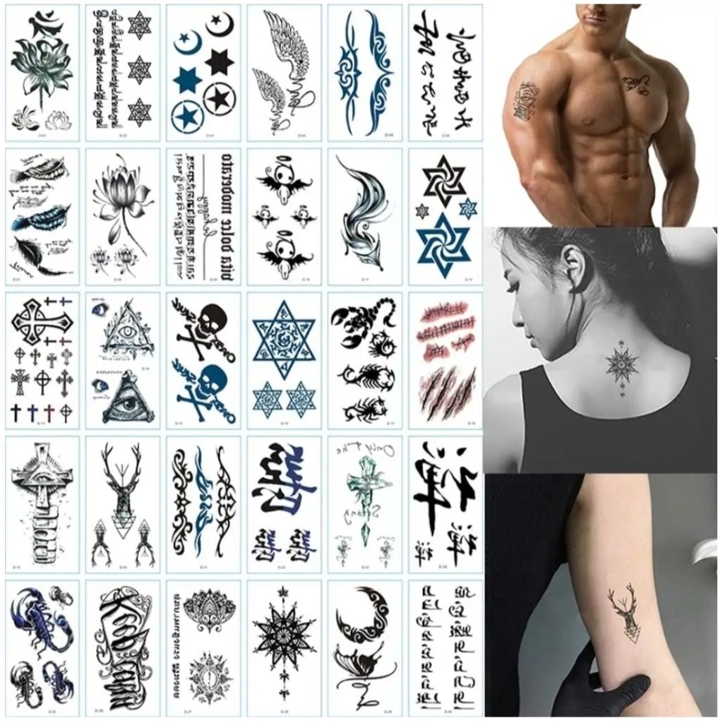30 Pcs Gambar Bisa Pilih Motif Tato Temporer Sementara  Tahan Air Motif D Tengkorak Bunga Simbol