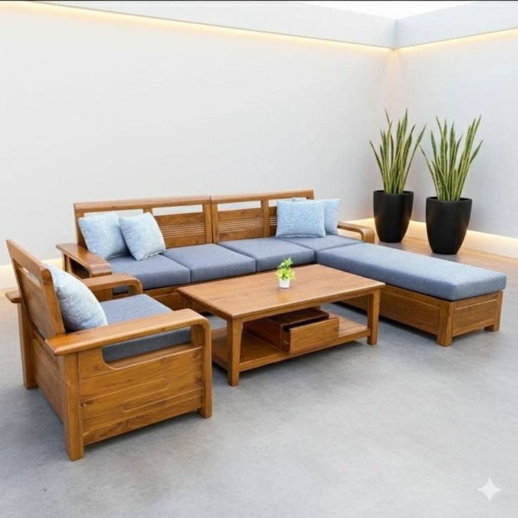 KURSI TAMU SOFA SUDUT SADEWA MINIMALIS KAYU JATI ASLI JEPARA MEWAH MURAH MERIAH