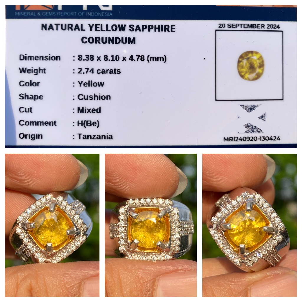 Natural 2.74ct yellow sapphire hbe tanzania