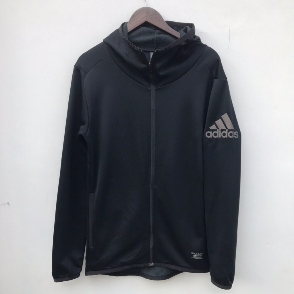 Jaket Zipper Hoodie by Adidas Tech Jacket Black sz Large Fitted